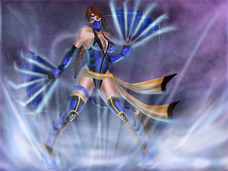 Kitana - fan, weapons, brown hair, mortal kombat, long hair, fans, princess kitana, thigh highs, games, video games, kitana