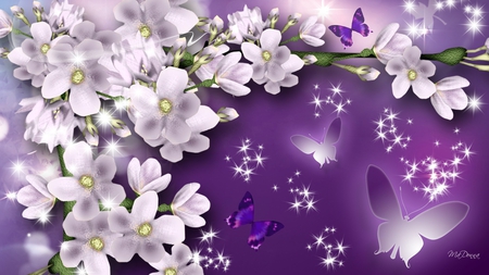 Purple Desire - flowers, purple, summer, bright, butterflies, spring, stars