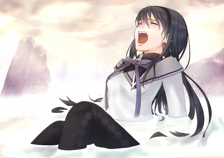 A sad Day - homura, akemi, sad, black hair, girl, long hair