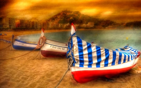 Beach-HDR - nice, beauty, beach, photography, water, colorful, great, coast, amazing, view, pretty, cool, architecture, hdr, sand, boat, ocean, boats, lovely, nature, beautiful, city, colors, sea