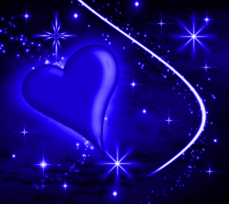 Blue heart with plasma stars in the sky. - sky, stars, blue, heart