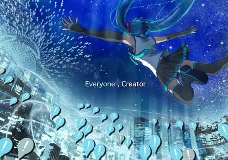 Everyone, Creator - hatsune, miku, teal hair, vocaloid, blue