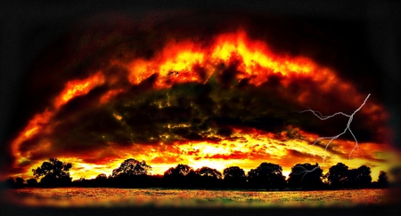 The Sky on Fire - beauty, lightening, nature, fire