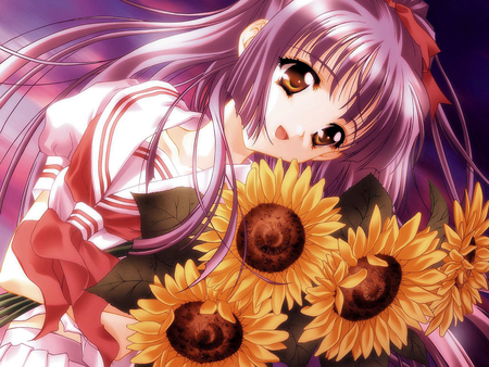 Anime Girl With Flower - mufe, meyu, lemu, ozi