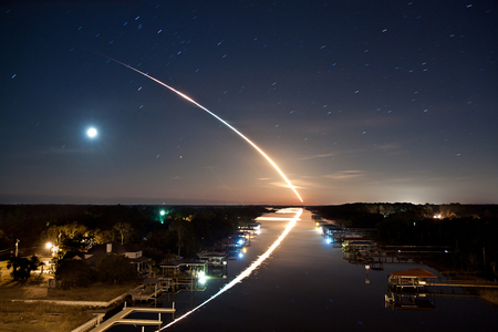 Waterway to Orbit - reflection, space shuttle, sky, waterway