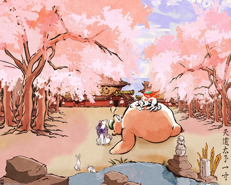 Day Rest - shine, console, funny, system, flowers, bears, rest, sakura, ammy, sleep, okami, dogs, video games, trees