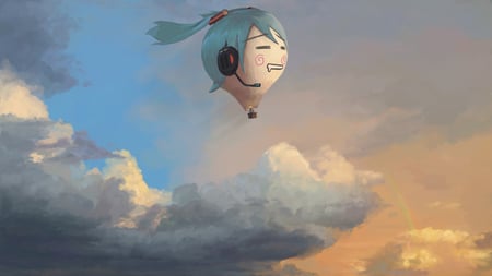 Hatsune Miku - hatsune miku, rainbow, sky, vocaloid, clouds, hachune miku, evokid