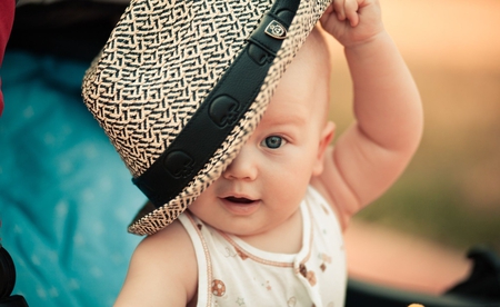 When a man has style! ;) - hat, eyes, pic, photography, image, baby, man, cute, style, wallpaper, picture, wall, boy, blue, sweet, pose, smile, photo