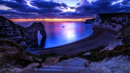 Purple Durdle - sunset, beautiful, hdr, night, lovely, steps, sky