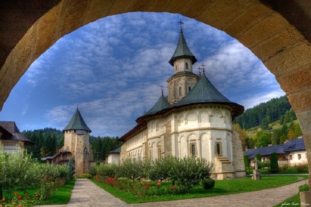 Monastery from Bucovina, Romania - grass, sky, building, monastery