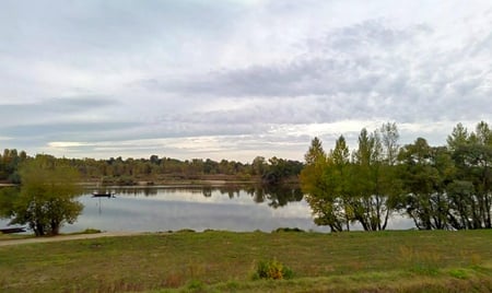 Loire River - sky, trees, france, river, clouds, water, grass