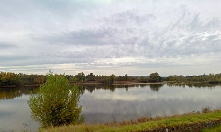 Loire River - clouds, river, water, grass, france, tree, sky