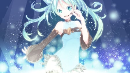 Hatsune Miku - pretty, artistic, twin tail, light, stunning, nice, program, beauty, virtual, cg, white, cute, aqua eyes, song, vocaloid, anime, blue, amazing, twintail, dress, hatsune miku, music, aqua, art, idol, anime girl, beautiful, singer, girl, cool, black, glow, miku, awesome, diva, digital, aqua hair, hatsune, vocaloids