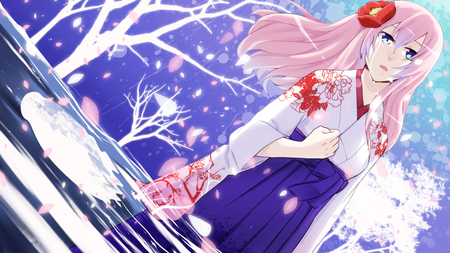 Megurine Luka - aqua, music, anime girl, white, amazing, cherry blossom, art, purple, cool, aqua eyes, kimono, artistic, shrine maiden, song, stunning, vocaloids, program, sakura, vocaloid, pink, beautiful, diva, beauty, nice, sky, trees, singer, traditional, black, virtual, pretty, megurine luka, idol, clouds, sakura petals, anime, cute, megurine, maiden, luka, girl, pink hair, culture, cg, awesome, flowers, digital