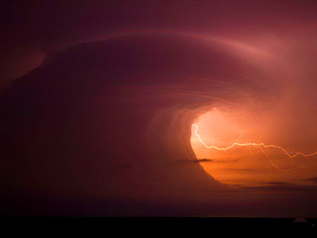 The forces of nature - storm, clouds, big wave, ocean, flash, nature, red, forces of nature, wave, sky