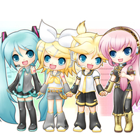 chibi vocaloids Miku, Rin, Len and Luka