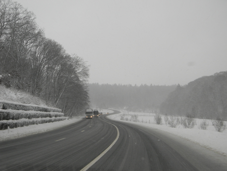 road - snow, ice, winter, forest