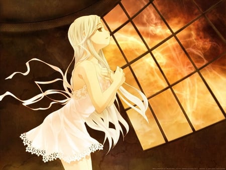 Pls back - love, blond, dream, worry, fate, miss, war, window, anime, friends, dress, manga, wait