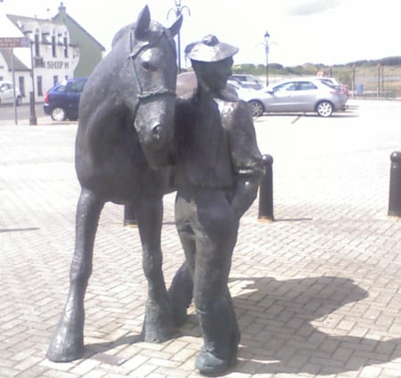 Man and Horse - metal, horse, statue, man