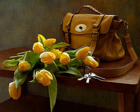 Yellow Tulip - key, yellow, table, bag, tulip