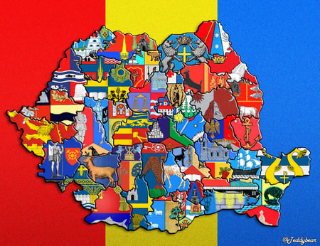 Romania si judetele iei - map, yellow, blue, red, romania, harta, judete