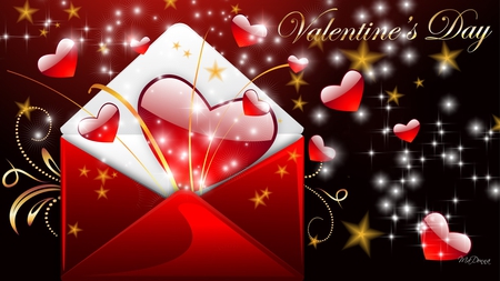 To My Valentine - gold stars, valentines day, romance, love, stars, envelope, red, valentine, hearts, shine