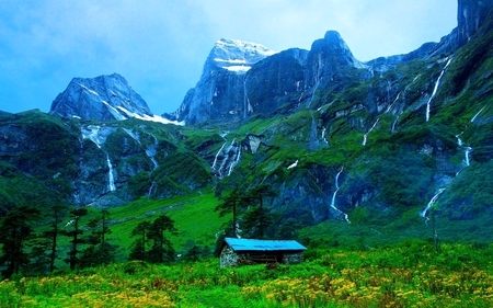 THE BLUE MOUNTAINS - trees, water, nature, grass, mountains, sky