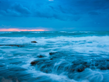 Blue Sea 1 - ocean, dusk, blue, waves