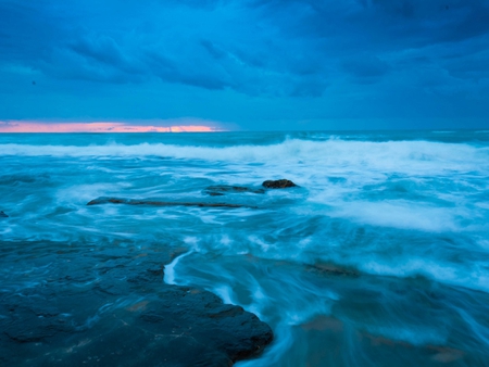 Blue Sea 2 - sky, ocean, blue, sea, dusk, waves