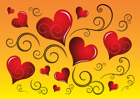 Heartz - black, heart, yellow, valentines, red, color, orange, love