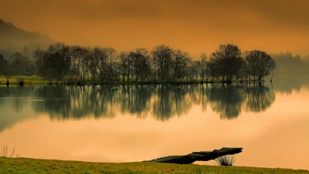 Placid Lake View - relaxing, calm, sky, view, lake, trees, reflection, warm