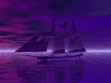 GHOST SHIP - ghost, sky, ship, purple, ocean, reflection