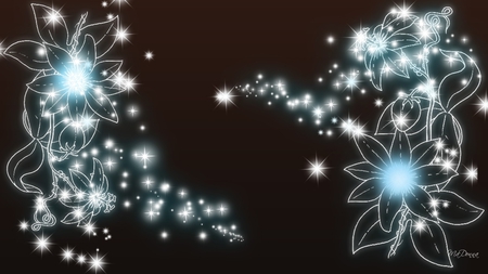 Flowers Shine - glow, abstract, stars, blue, flowers, shine, sparkle