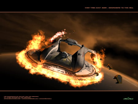 star trek: downward to hell - flames, planet, starship, escape pods