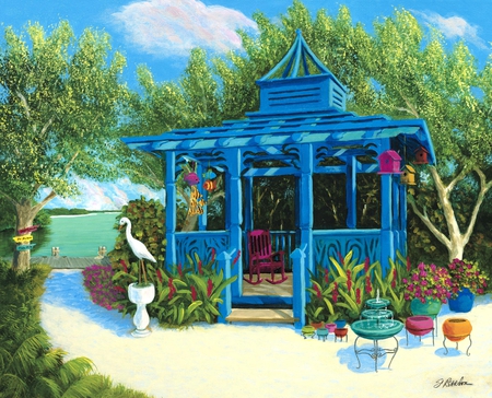 BLUE GAZEBO - sand, blue, beach, gazebo