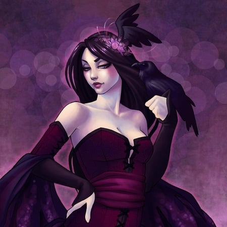 Lady and the Raven - lady, abstract, artwork, wings, raven, cg