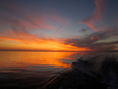 sunset on lake michigan - on, michigan, lake, sunset