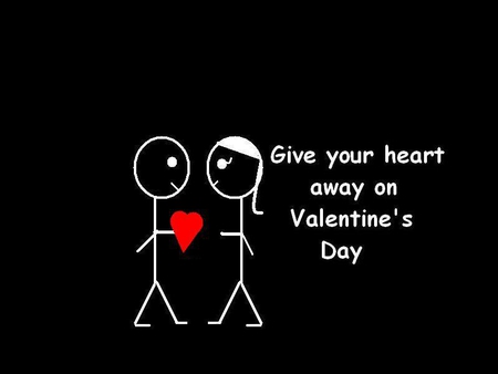 Valentine's Day Stick People - white, girl, boy, heart, black