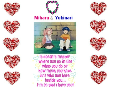 Miharu & Yukinari - sasaki, anime, hm, love, picnic basket, love poem, love power, mihaur, yukinari, heart reef, hearts, other