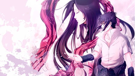 Sasuke Uchiha - female, girl, long hair, naruto, sasuke uchiha, boy, man, anime, ribbon, shippuden, guy