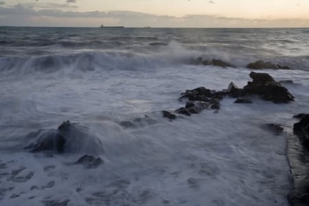 Foaming Waves - rock, ocean, water, waves