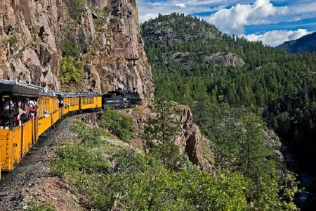 Durango and Silverton Train - train, tracks, trees, mountain