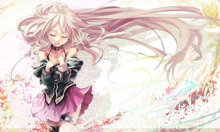 anime girl - skirt, pudding, girl, hair, braids, white, pink, anime, long, blonde