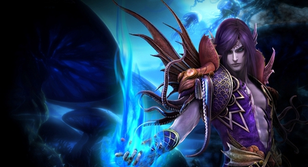 The Perfect World - purple, game, mushroom, blue, fire, wings, ice, boy, man