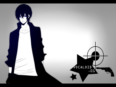 Mister cool - short hair, kaito, dark eyes, monochrome clothes, qhite t-shirt