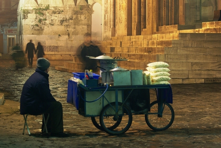 motion around a food cart - business, food cart, man, cold