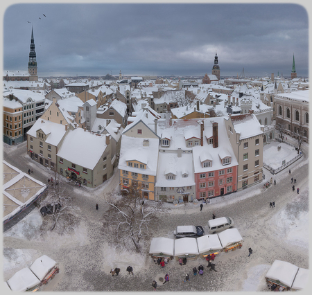 Town fish-eye - fish eye, winter, town, gloomy