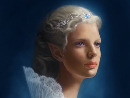 Pretty Elf - elf, pretty, lips, blue, gem, crown, face, lovely