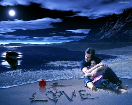 Romantic love - love, sky, beach, evening, romantic