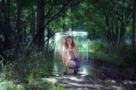 Encapsuled - glass, beautiful, abstract, girl, grass, fantasy, forests, photography, fashion, beauty, photo, dress, nice, people, lovely, sexy, female